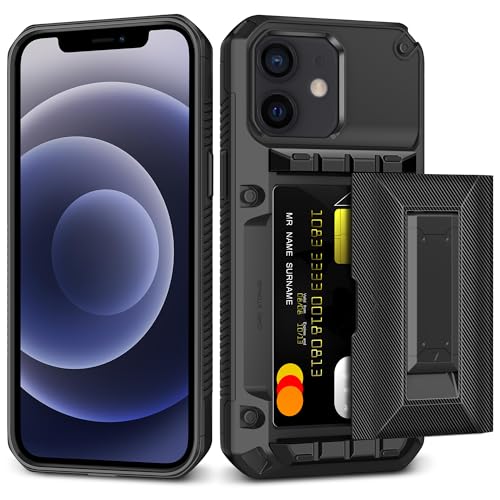 SAMONPOW for iPhone 12/12 Pro Case with Card Holder [4 Cards] & Kickstand - size: or iPhone 12/12 Pro
