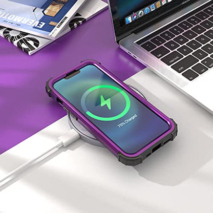 IDweel for iPhone 15 Case with Screen Protector,Luxury 3 in 1 Shockproof Slim Fit Hybrid Heavy Duty Protection Glitter Hard PC Cover Soft Silicone Bumper Full Body Case,Dark Purple - color: Dark Purple