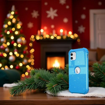 IDweel for iPhone 11 Case with Screen Protector for Women, Luxury Hybrid 3 in 1 Shockproof Slim Fit Heavy Duty Protection Hard PC Cover Soft Silicone Bumper Full Body Case,Glitter Sky Blue - color: Glitter Sky Blue