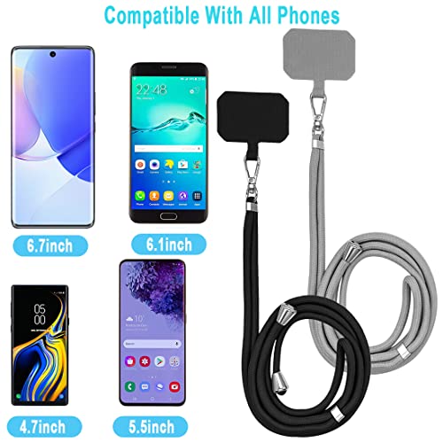 4 Pack Universal Phone Lanyard, Adjustable Nylon Neck Strap Cell Phone Crossbody Lanyards Straps + 6 Pcs Phone Patches, Detachable Strap Safety Tether & Pads for Most Smartphone, Black/White/Grey/Blue - color: Black,white,blue,grey