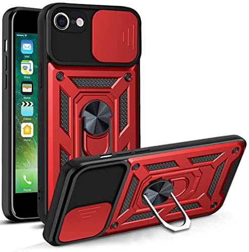 RKINC Case for iPhone SE 3 2, iPhone 7, 8 Case with Slide Camera Cover & Rotated Ring Kickstand Military Grade Shockproof with Magnetic Car Mount Holder Cover, Red - color: Red, size: iPhone SE 3 2, iPhone 7, 8