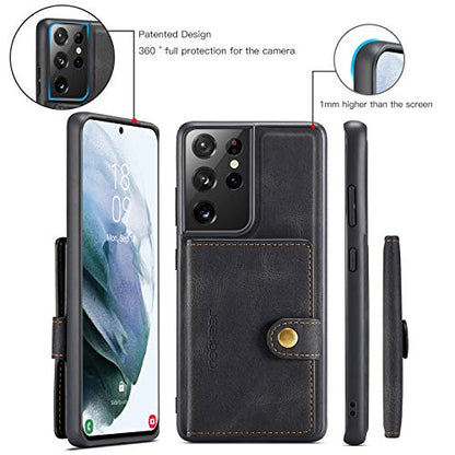 Simicoo Compatible with Samsung S22 Ultra Detachable Magnetic Wallet case Credit Card Holder Money Clip Front Pocket Stand Leather Men Women Wallet Double Shockproof S22 Ultra (Black) - color: Black