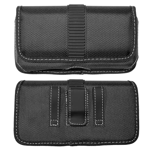 Nylon Cellphone Holster for iPhone 13/14/15/16/17 Pro Max,LG K92,Samsung Galaxy S23 S24 S25 S26 Plus,TCL 50 60 XE XL-Horizontal Case Canvas Waist Carrying Pouch with Belt Clip/Loops,Black - size: Medium