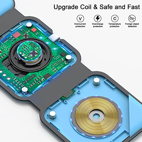 3 in 1 Wireless Charging Station for Apple,Foldable Magnetic Travel Charger - color: ice blue