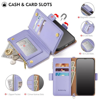 Antsturdy Crossbody Phone Wallet Case for iPhone 14 Pro,Light Purple | RFID Blocking,PU Leather Flip Cover,Kickstand,with Credit Card Holder,Wrist Strap Lanyard & Handbag Purse,for Women & Men - color: (Crossbody) - Light Purple