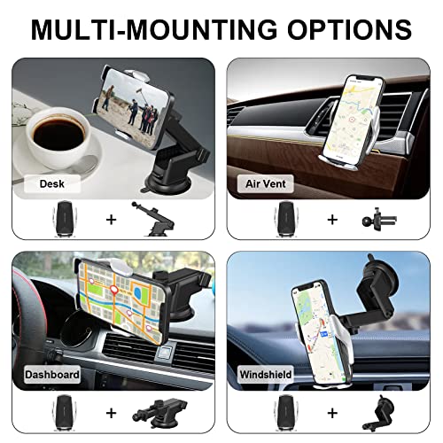 Car Phone Mount,Auto-Clamping Smart Sensor 10W Qi Fast Charging Car Front Windshield Dashboard Air Vent Phone Holder Compatible with iPhone12/12 pro max/Samsung S20/note 20 All 4.7-6.7 Inch Smartphone