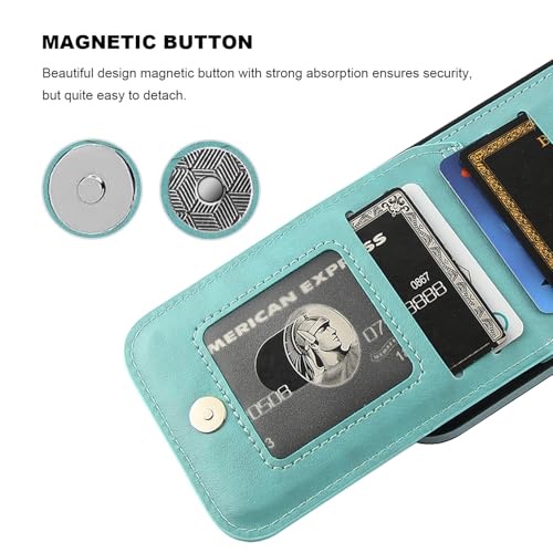 KIHUWEY for iPhone 16 Pro Wallet Case Card Holder Kickstand, Mint Green | Credit Card Slots, PU Leather, Magnetic Clasp, Flip Heavy Duty Protection Cover for Men and Women - color: Mint Green