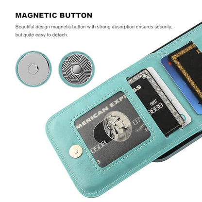 KIHUWEY for iPhone 16 Pro Wallet Case Card Holder Kickstand, Mint Green | Credit Card Slots, PU Leather, Magnetic Clasp, Flip Heavy Duty Protection Cover for Men and Women - color: Mint Green