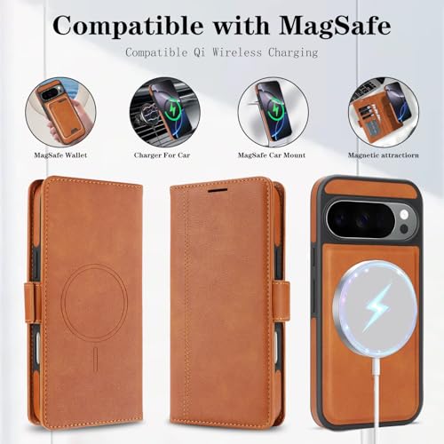 for Google Pixel 10 / 10Pro Wallet Case Compatible with Magsafe, 2 in 1 Leather Flip 3 Card Holder Magnetic Detachable Cover Q1 (Gray, Google Pixel 10 / 10Pro) - color: Gray, size: Google Pixel 10 / 10Pro