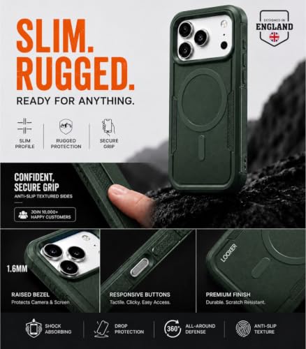 LOOXER® Heavy Duty Rugged Magnetic Case for iPhone 17 Pro (6.3”) | Military Grade Shockproof Protection,MagSafe Compatible+ Tempered Glass Included (Green, 17 Pro) - color: Green, size: 17 Pro