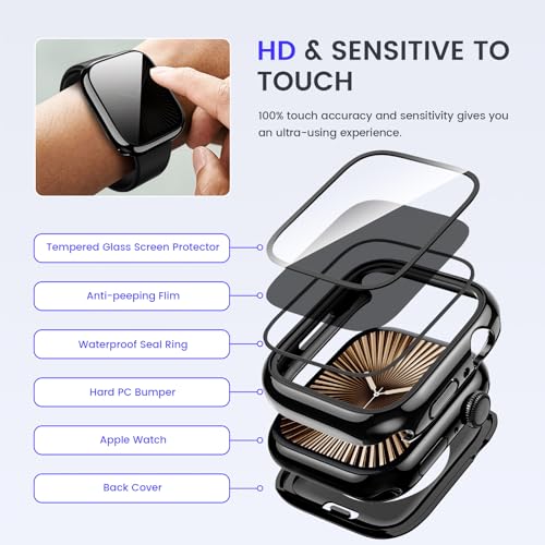 Goton Privacy Waterproof Case for Apple Watch Series 11/10 46mm - color: Glossy Black, size: 46mm
