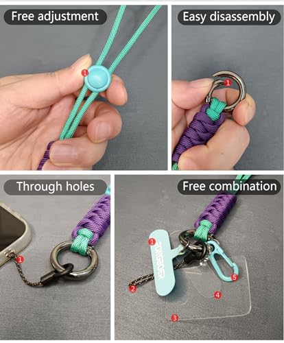 Adjustable Phone Wrist Strap for Women, Woven Bracelet for Keys - color: Cyan Purple