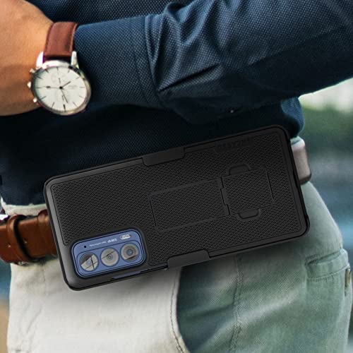 Encased DuraClip for Motorola Edge 5G UW Case / 2021 Moto Edge Belt Clip Holster with Kickstand (Rubberized Grip Finish) - Black