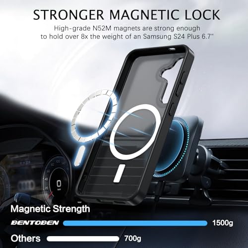 BENTOBEN Magnetic for Samsung Galaxy S24 Plus Case [Compatible with Magsafe] Translucent Matte Slim Thin Shockproof Anti-Yellow Women Men Protective Phone Cases Cover for Samsung S24 Plus 6.7", Black - color: Black
