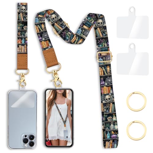 Yonlevres Phone Lanyard Crossbody Strap Wrist Neck Adjustable Women Goth - color: Bookshelf Goth