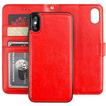 Bocasal Detachable Wallet Case Card Holder for iPhone Xs Max, Red - color: Red