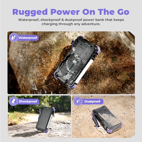 BLAVOR Solar Power Bank 20000mAh, Wireless Charger for Phones & Apple Watch - color: Purple