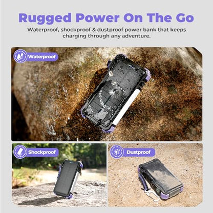 BLAVOR Solar Power Bank 20000mAh, Wireless Charger for Phones & Apple Watch - color: Purple