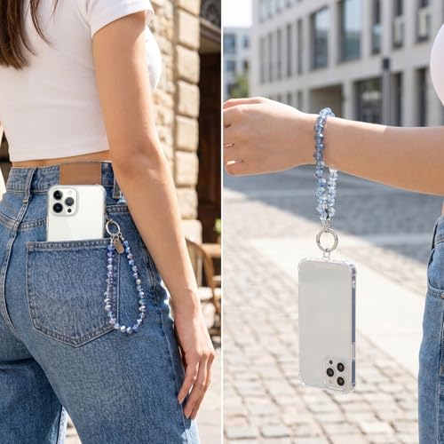4 Pcs Beaded Phone Charm Wrist Strap, Crystal Sparkling Phone Wrist Strap With Tether Tab Detachable Cellphone Wristlet Keychain Lanyard For Women Droplet Cellphone Case Chain Purse Bag Charms