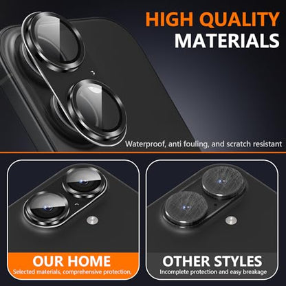 Suoman for iPhone 16/16 Plus Camera Lens Protector, 9H Tempered Glass Film - color: Black