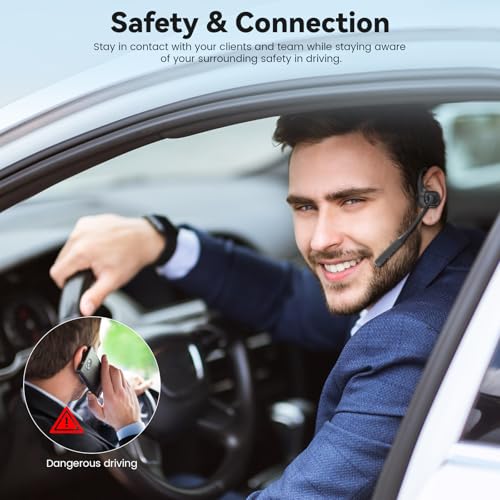MONODEAL Open Ear Headphones with Mic, Lightweight Bluetooth 5.4 Headset with Microphone Noise Cancelling Mute Button, Wireless Headset Earphones for Work, Driving, Home Office, Workouts - color: Black