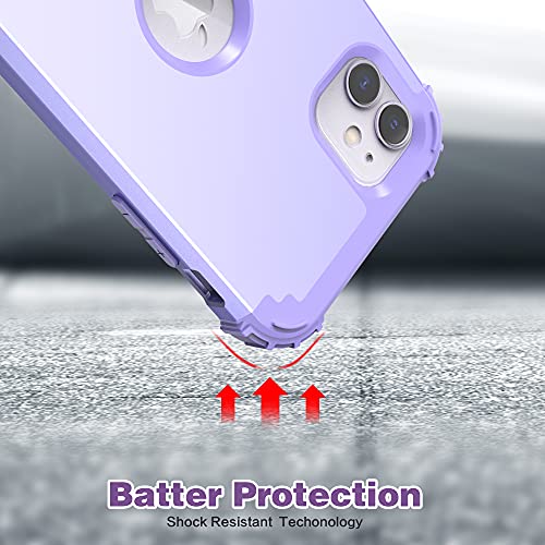 IDweel for iPhone 11 Case with Tempered Glass Screen Protector,Hybrid 3 in 1 Shockproof Heavy Duty Protection Hard PC Cover Soft Silicone Bumper Full Body Case for iPhone 11 6.1 Inch, Purple - color: Purple