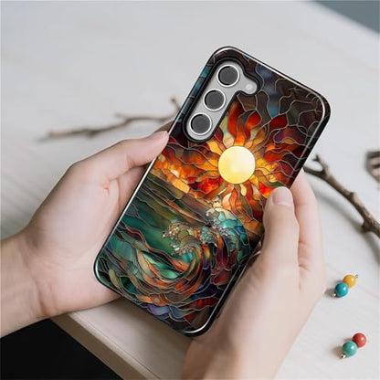 Case for Samsung Galaxy S23 Plus, 2 in 1 PC Hard Shell & Silicone Inner Bumper, AntiScratch Fullbody Cover Shockproof Slim Design Stained Glass Sun Waves - color: Stained Glass Sun Waves, size: Galaxy S23 Plus