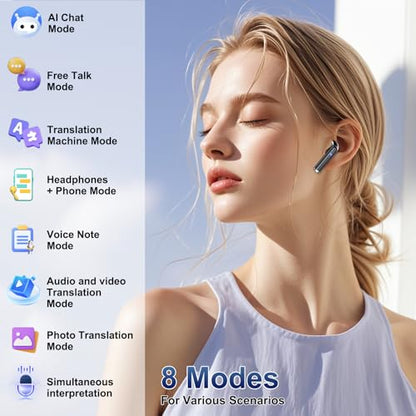 2026 AI Translation Earbuds Real Time, 165 Language Translator Earbuds 3-in-1 Bluetooth 5.4 with APP, Translation Headphones with 6 Translation Modes Translating Device for Travel/Business/Learning - color: Deep Black