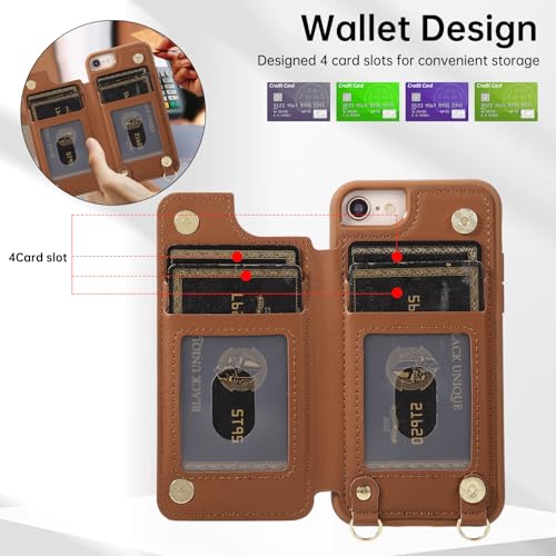 for iPhone 7/8/SE 2022/SE 2020 Wallet Case with Card Holder Slots and Strap, RFID Blocking Magnetic Flip Folio Cover, Crossbody Purse Protection Case with Kickstand,Brown Diamond - color: Brown Diamond, size: iPhone 7/8/SE 2022/SE 2020(6.6")