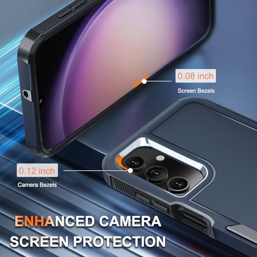 Case for Samsung Galaxy A15 5G, Full Body Heavy Duty Rugged Shockproof Protective Phone Cover with Lanyard Strap, Tempered Glass Screen Protector and Camera Lens Cover, Navy Blue | Rugged Shockproof Protective Phone Case with Lanyard Strap,Tempered Glass