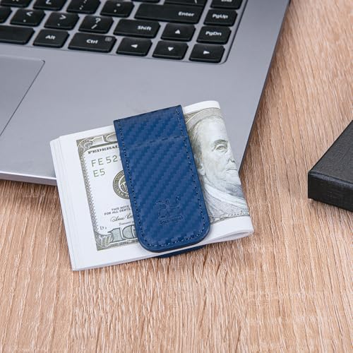 GH GOLD HORSE Slim Magnetic Money Clip Genuine Leather Business Card Holder for Men (Blue) - color: Blue