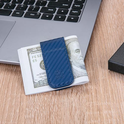 GH GOLD HORSE Slim Magnetic Money Clip Genuine Leather Business Card Holder for Men (Blue) - color: Blue
