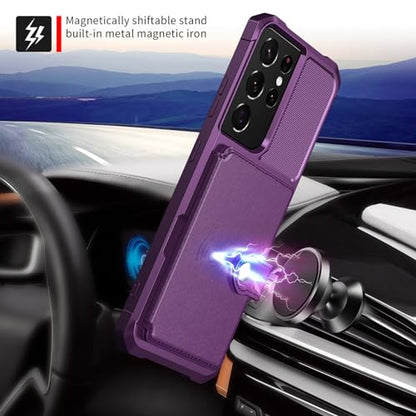 Wallet Case for Samsung Galaxy S21 Ultra, Compatible with Magnetic Car Mount, Heavy Duty Shockproof Rugged Soft TPU Back Leather Flip Credit Card Holder Cover 6.8 inch, Purple - color: Purple, size: Samsung Galaxy S21 Ultra
