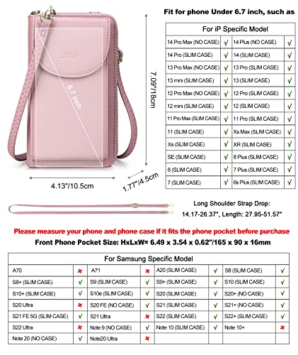 S-ZONE Small Crossbody Bags for Women Phone Purse RFID Blocking Wallet | Card Slots, Vegan Leather, Anti-theft, Multi Pockets, Detachable Adjustable Strap, Travel Eveyday Outing - color: Pink