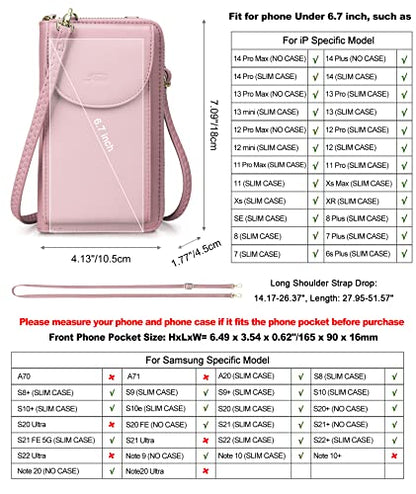 S-ZONE Small Crossbody Bags for Women Phone Purse RFID Blocking Wallet | Card Slots, Vegan Leather, Anti-theft, Multi Pockets, Detachable Adjustable Strap, Travel Eveyday Outing - color: Pink