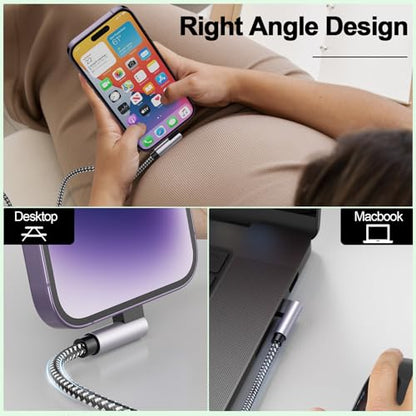 3Pack Right Angle Long iPhone Charge Cable, 90 Degree Apple USB A to Lightning Cable 6FT/2M*2+10FT/3M,Nylon Braided Sync Data Charger Cable, Fast Charge Cord for iPhone 14 13 12 11 Pro Max Xr 8 7 Plus