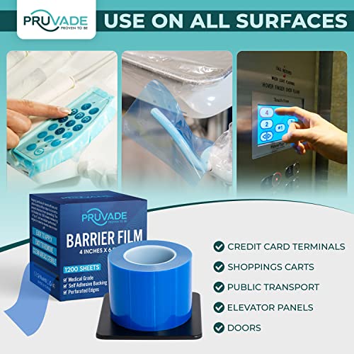 Clear Barrier Film 4” x 6” - Self Adhesive Protective Film (1 Box, 1200 Sheets) Universal Dental Instruments Tape Protects Equipment, Makeup, Microblading, Home Surfaces, Roll & Dispenser Box - color: Clear