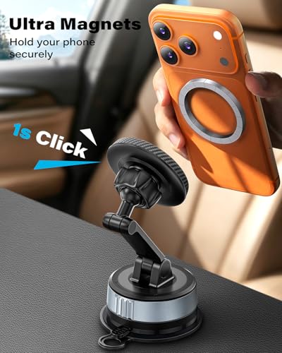 OQTIQ Magnetic Phone Holder for Car, Suction Cup Phone Mount for MagSafe