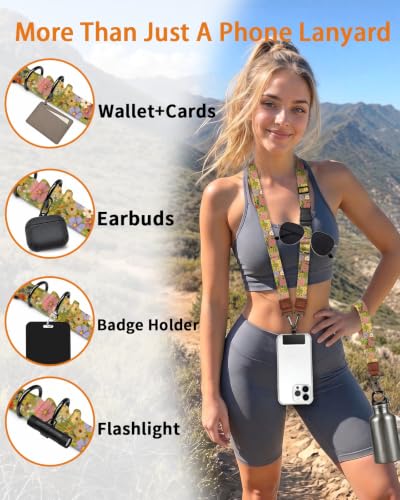 Floral Art Painting Phone Lanyard Crossbody Wrist Strap Women - color: Floral Art Painting