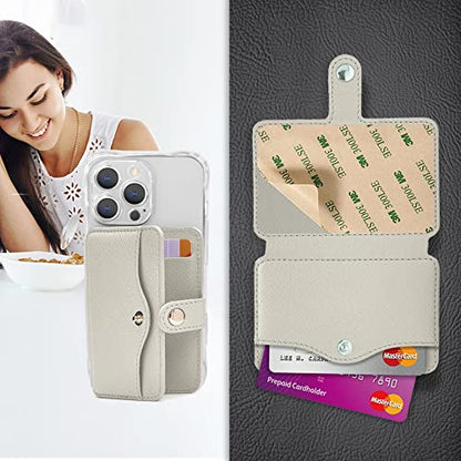 Phone Wallet Stick On, Small Card Holder for Phone Case with Snap Closure - color: Beige