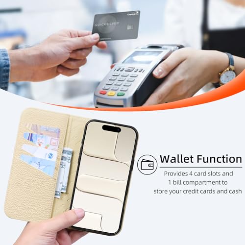 VISOUL Pebbled Leather Wallet Case for iPhone 17 Pro Max 6.9" 2025, Genuine Leather Flip Folio Cover with RFID Blocking Card Holders, Kickstand, Soft TPU Protective Flip Cover -Red+Milky White - color: Red+Milky White