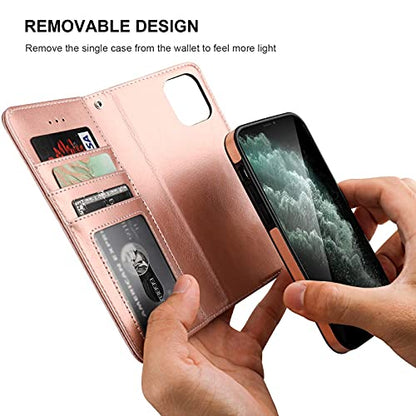 Bocasal Detachable Wallet Case Card Holder for iPhone 12/12 Pro, Rose Gold | Kickstand Card Slots Holder PU Leather Magnetic Shockproof Wrist Strap Removable Flip Protective Cover 6.1 inch - color: Rose Gold