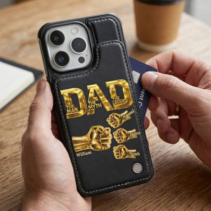 Dad The Man The Myth The Legend - Personalized Leather Flip Wallet Phone Case Custom Smartphone Cover Protective Shell Unique Present for Men Multicolor