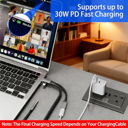 AUX Audio and USB C Charge Cable, 3.5mm Aux Audio Auxiliary Cord with 30W USB-C Charge Port, 2 in 1Aux Cable Charger for iPhone, Car Stereo, Speaker, Headphones