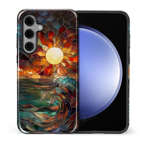Case for Samsung Galaxy S23 FE, 2 in 1 PC Hard Shell & Silicone Inner Bumper, AntiScratch Fullbody Cover Shockproof Slim Design Stained Glass Sun Waves - color: Stained Glass Sun Waves, size: Galaxy S23 FE