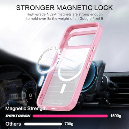 BENTOBEN for Google Pixel 9 Case [Compatible with Magsafe] Translucent Matte Magnetic Pixel 9 Case Slim Thin Shockproof Women Men Girls Boys Protective Phone Cases for Google Pixel 9 6.3", Tender Pink - color: Tender Pink