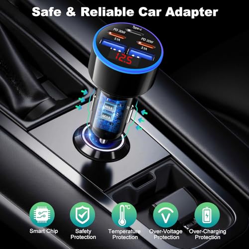 90W USB C Car Charger, OKRAY 5-Port Car Adapter Dual PD30W Fast Charging - size: 2 Pack