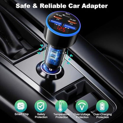 90W USB C Car Charger, OKRAY 5-Port Car Adapter Dual PD30W Fast Charging - size: 2 Pack