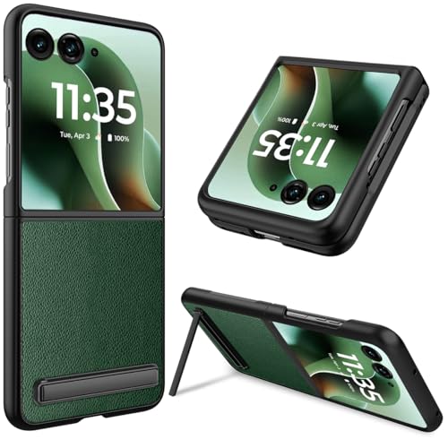 NINKI for Motorola Razr 2025/2024 Case with Kickstand & Screen Protector, Slim PU Leather Matte PC Drop-Proof Scratch Resistant Phone Cover for Motorola Moto Razr 60 Case 2025 with Stand – Green - color: Green, size: moto razr 2024/2025 /razr 50/60