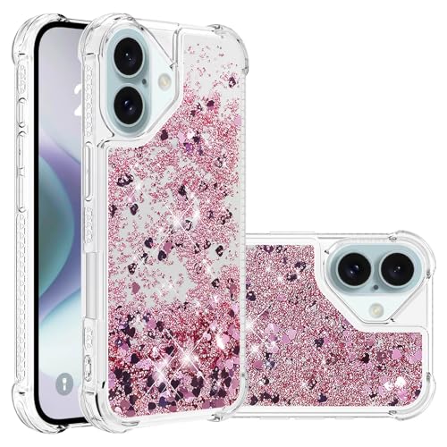 for iPhone 17 Case Glitter Cute Liquid Love Rose YB | Phone Case for Girls Women,Bling Sparkly,Floating Quicksand,Soft TPU Clear,Shockproof Protective,Bumper Durable - color: Rose, size: iPhone 17